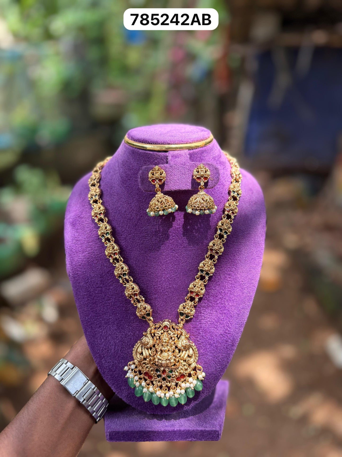 Green pearl Haram with jhumka