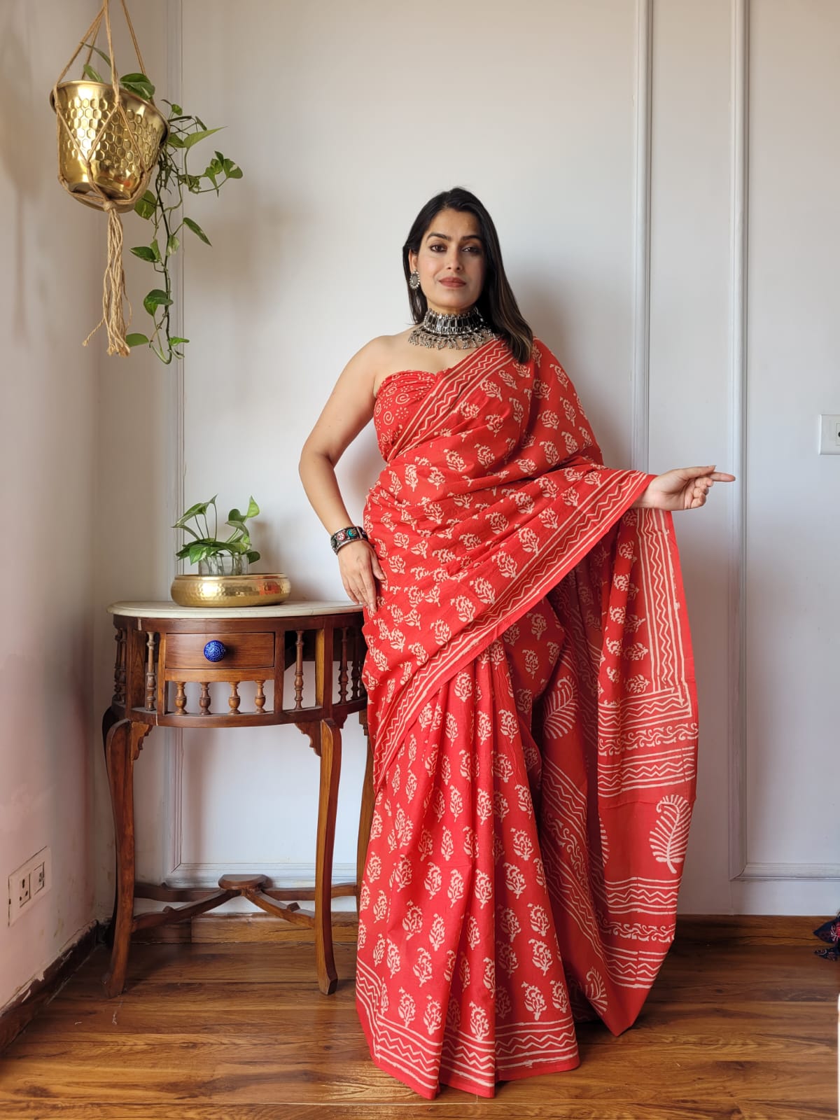 Soft pure cotton mulmul *Hand block printed saree with blouse.....