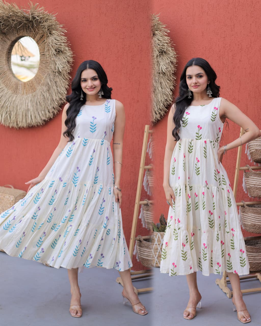 pink & blue blossem kurti