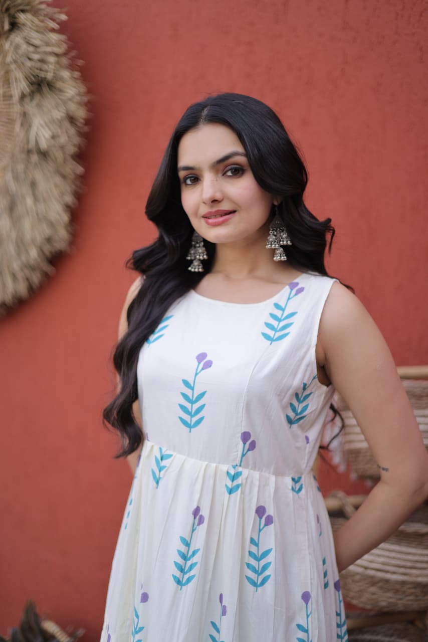pink & blue blossem kurti