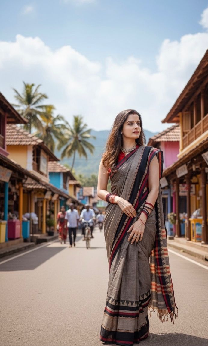 Big border temple maroon black cotton saree