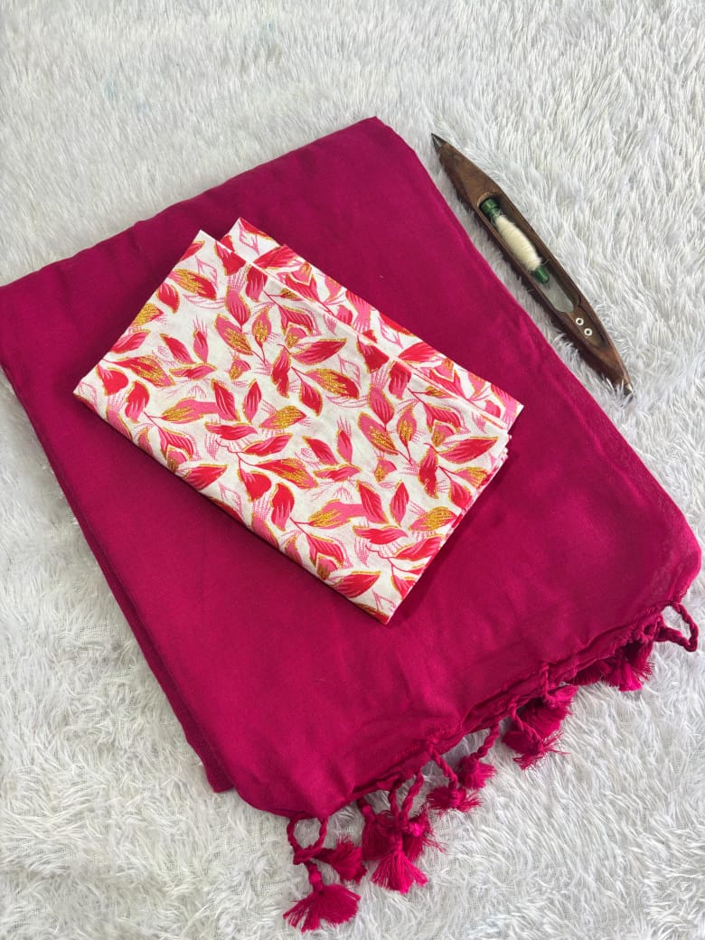 Khadi cotton Saree with printed blouse.