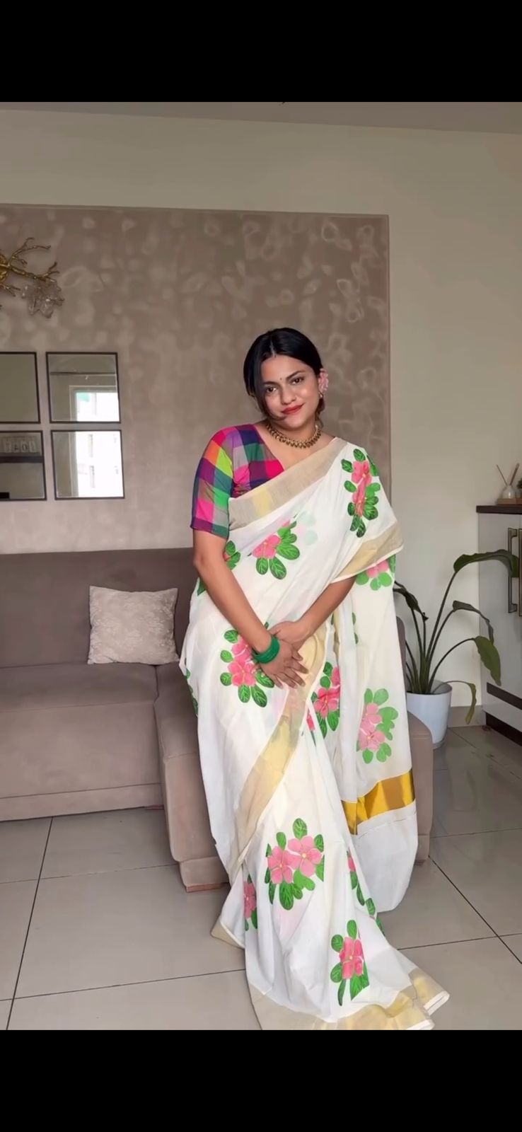 Cotton Nayanthara flower saree