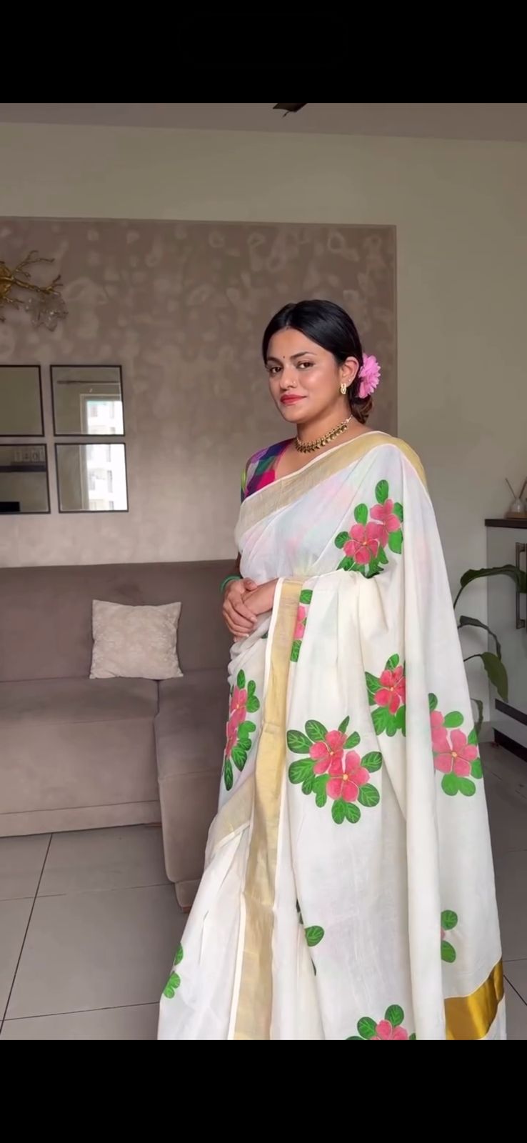 Cotton Nayanthara flower saree