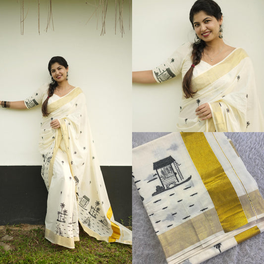 Chai Kada : Cotton Embroiderd Saree