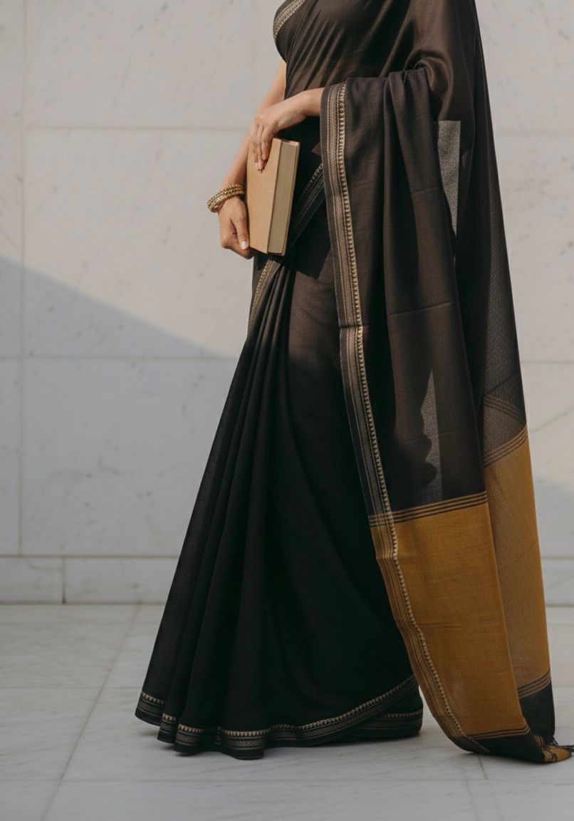 Black Temple Border Cotton Saree