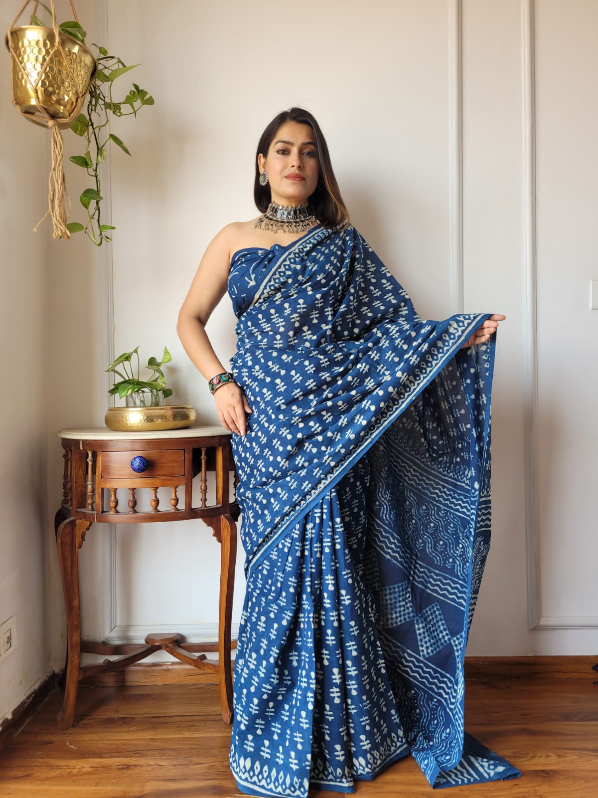 Soft pure cotton mulmul *Hand block printed saree with blouse.....