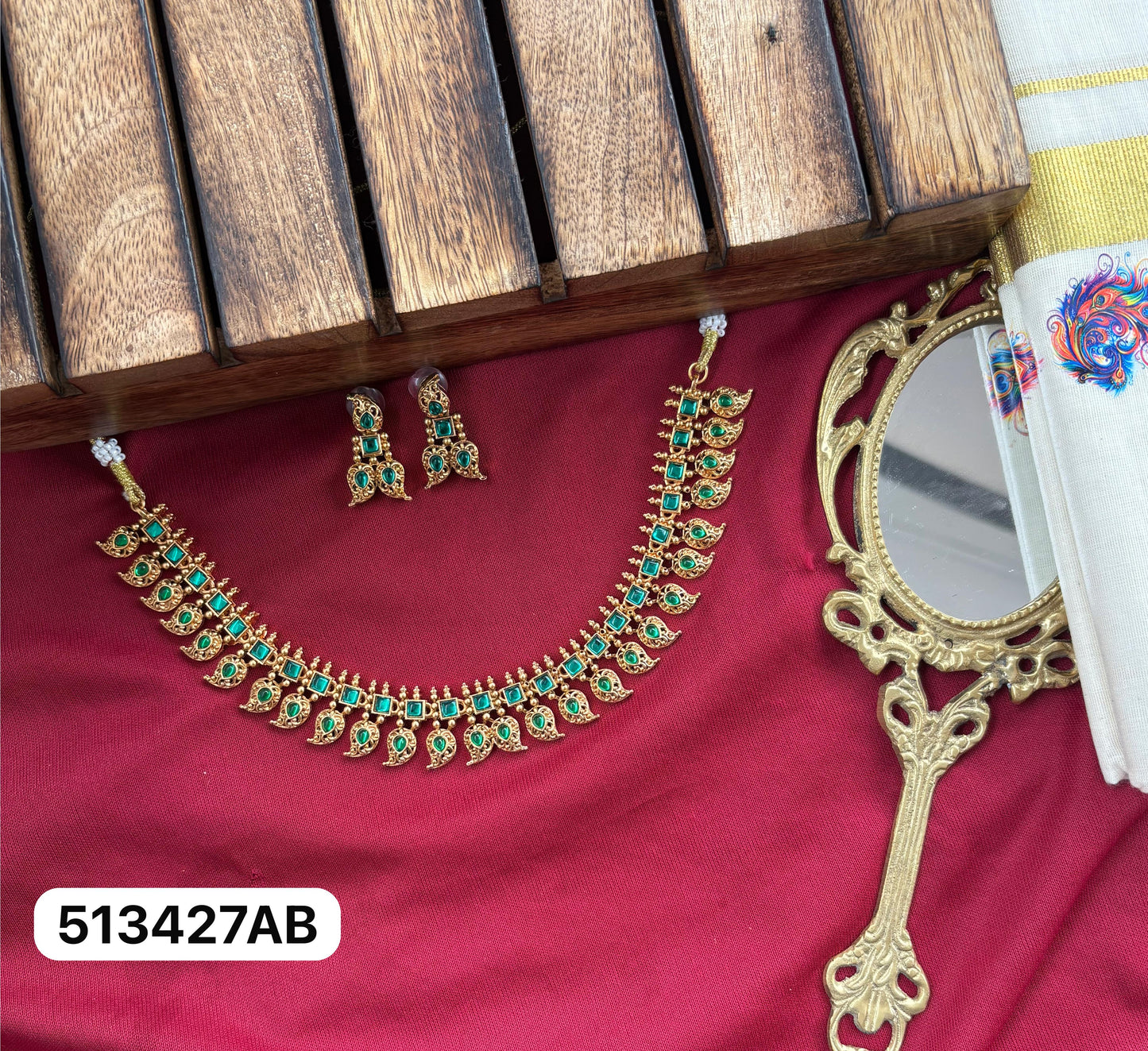 Neha necklace  Green & Pink with earing 2