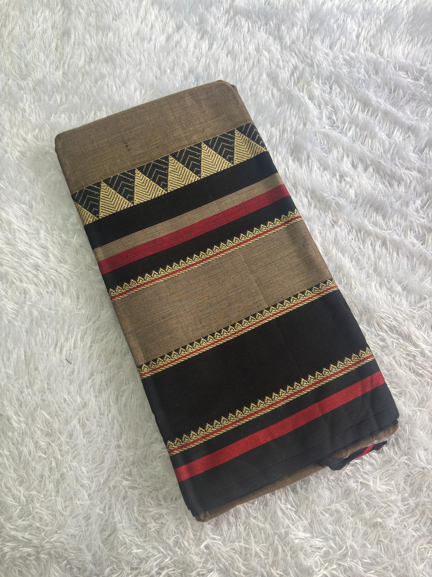 Big border temple maroon black cotton saree