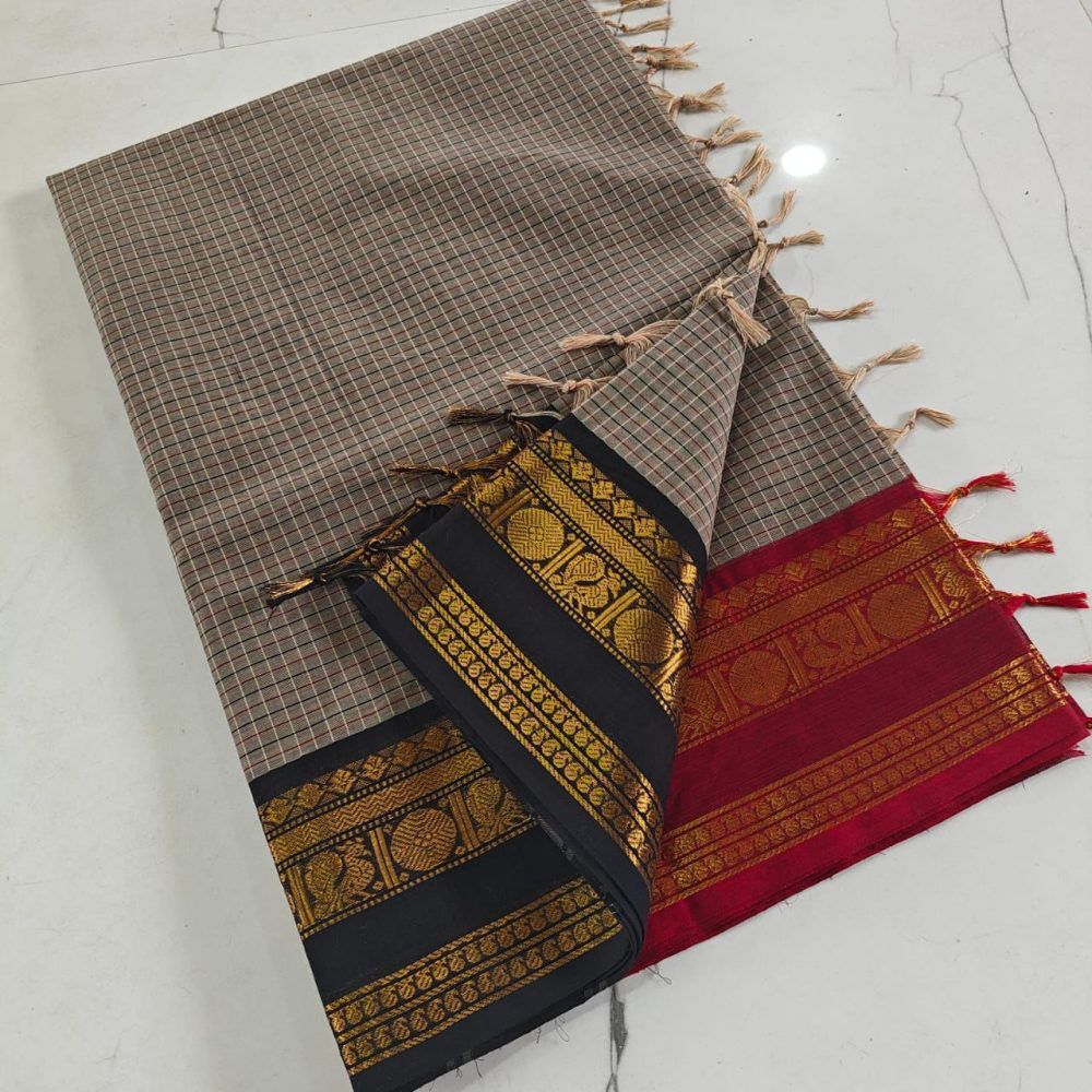 Ganga Jamuna border Jari Checks Chettinad cotton Saree